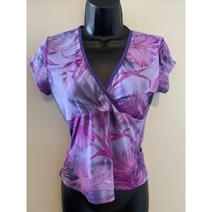 Babydoll Whimsigoth Y2K Shirt Womens Medium Purple Floral Wrap Cap Sleeve USA